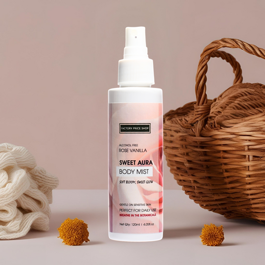 Sweet Aura Natural Body Mist with rose and vanilla fragrance