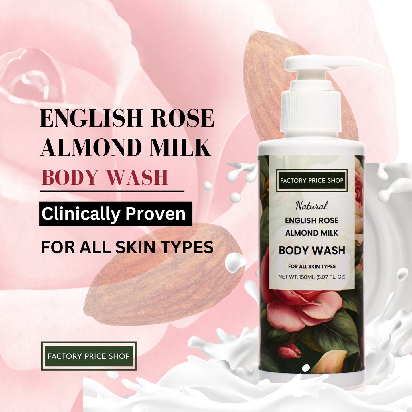 Natural English Rose Almond Milk Body Wash