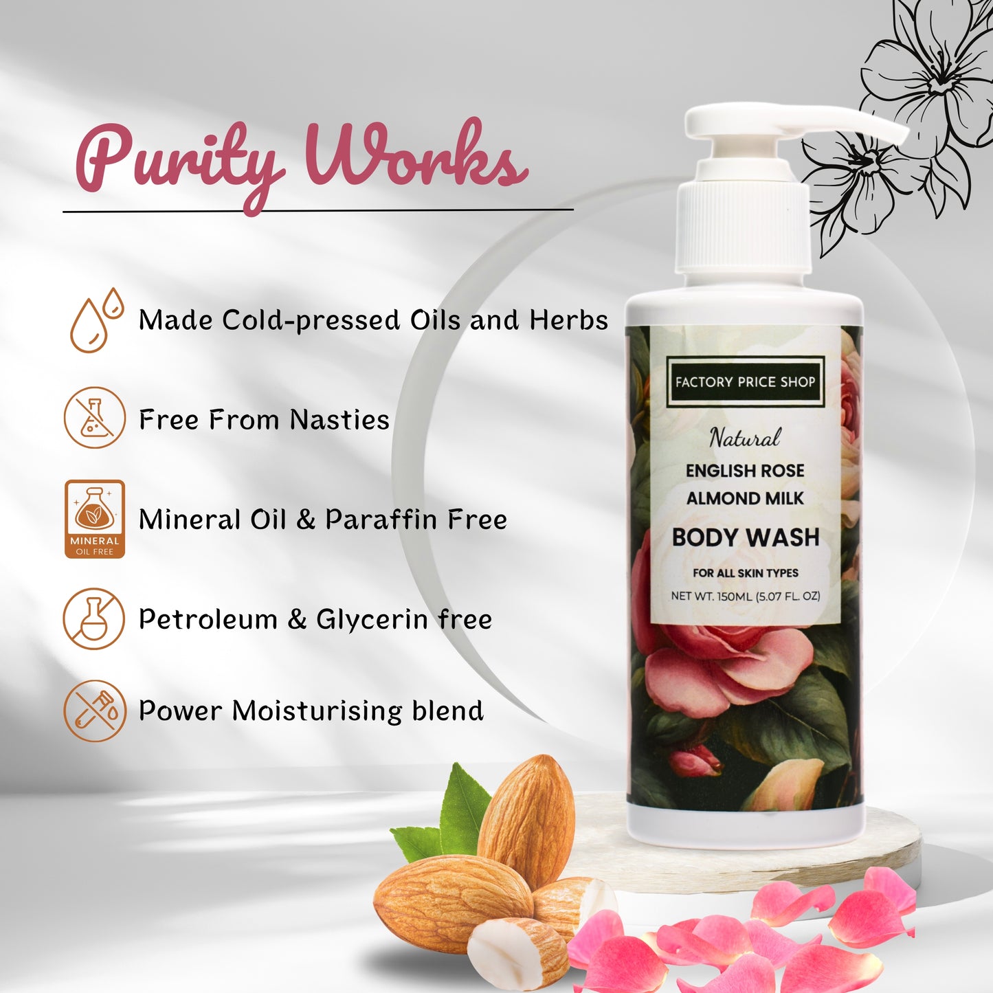 Natural English Rose Almond Milk Body Wash